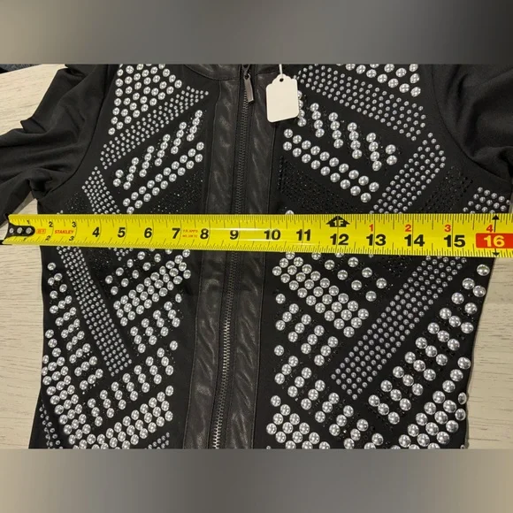 Elegant Black Carmin Blouse Blazer with Silver Studs NWT - Picture 5 of 11